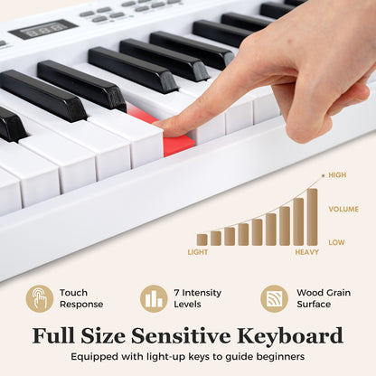 61-Key Foldable Piano Keyboard Full-size Electronic Keyboard with MIDI and Split Function, White Pianos & Keyboards at Gallery Canada
