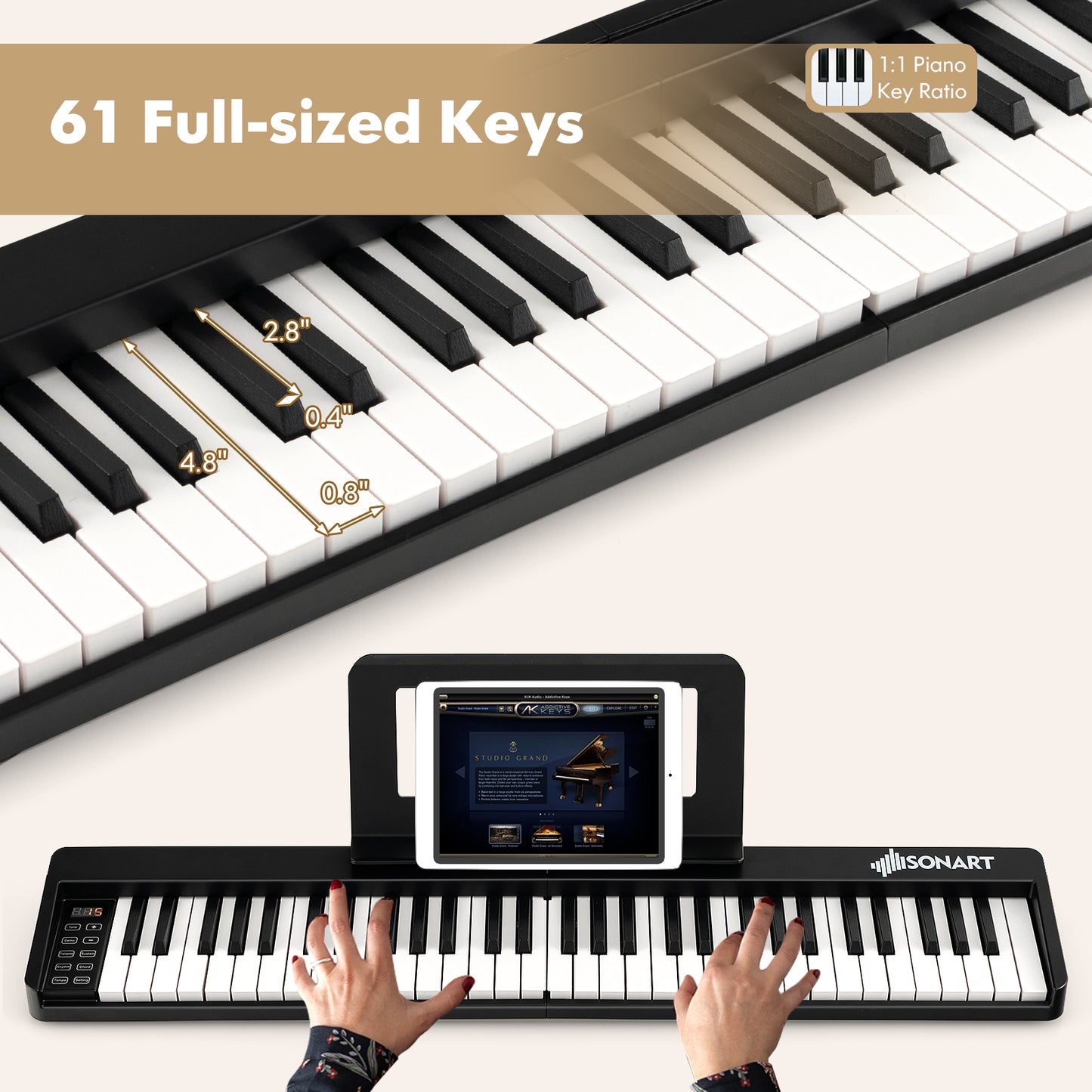61-Key Folding Piano Keyboard, Full Size Keys, Music Stand, Black Pianos & Keyboards at Gallery Canada
