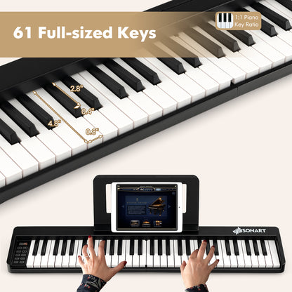 61-Key Folding Piano Keyboard, Full Size Keys, Music Stand, Black Pianos & Keyboards at Gallery Canada