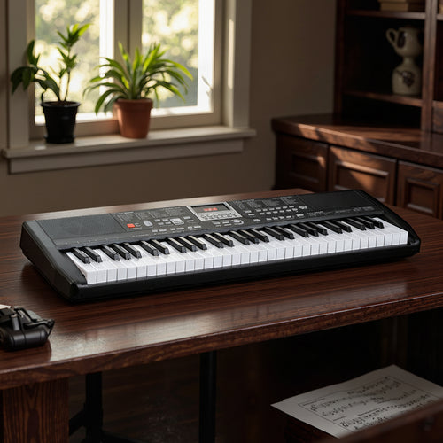 61 Keys Beginners Piano Keyboard Electric Keyboard Kit with Adjustable Stand and Stool, Black