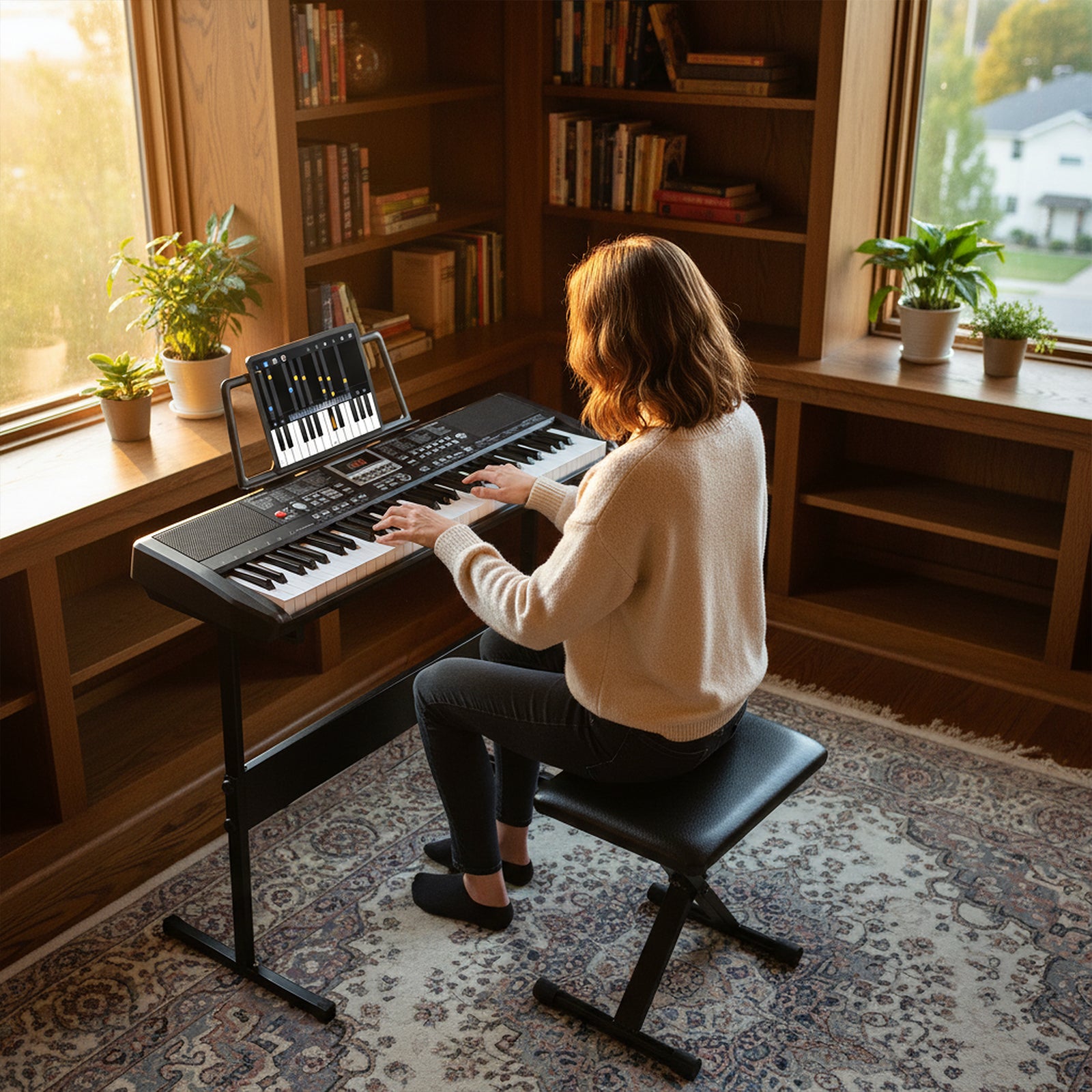 61 Keys Beginners Piano Keyboard Electric Keyboard Kit with Adjustable Stand and Stool, Black Pianos & Keyboards at Gallery Canada