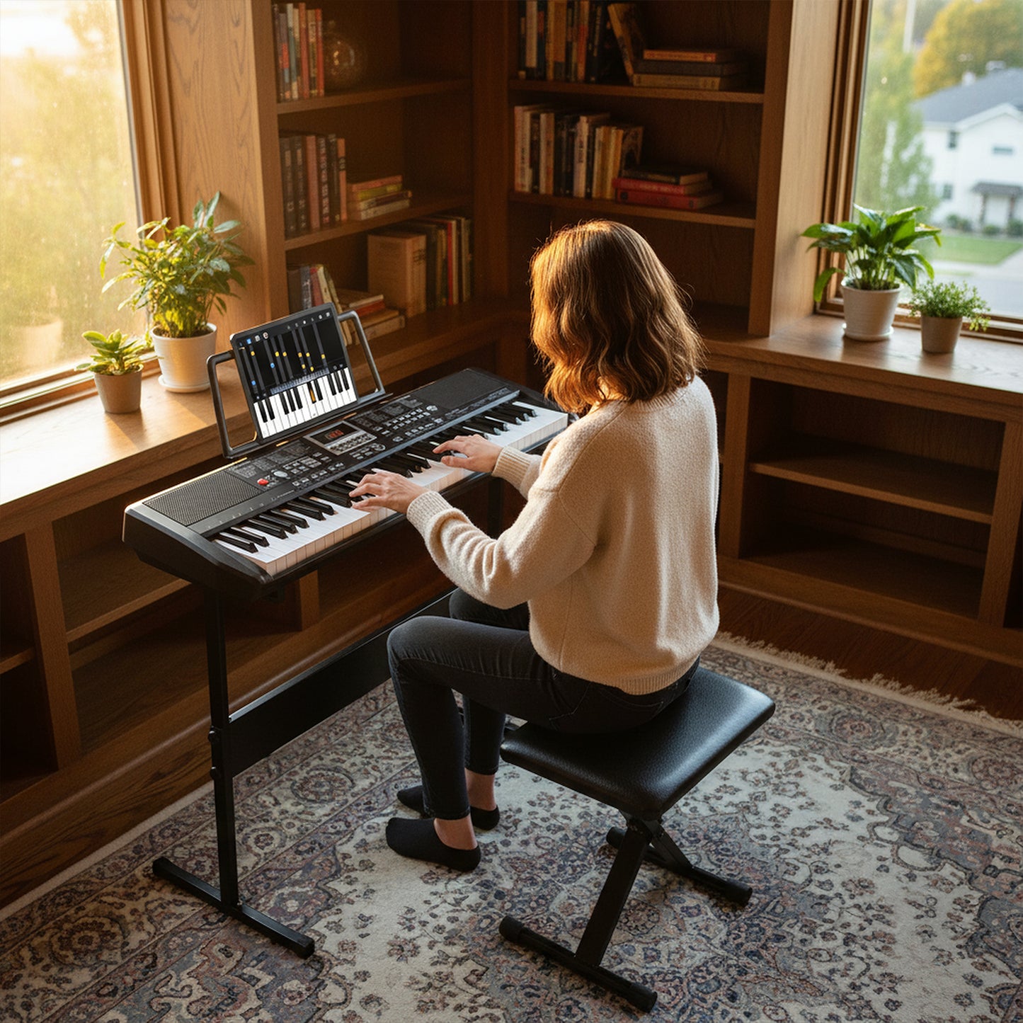 61 Keys Beginners Piano Keyboard Electric Keyboard Kit with Adjustable Stand and Stool, Black Pianos & Keyboards at Gallery Canada