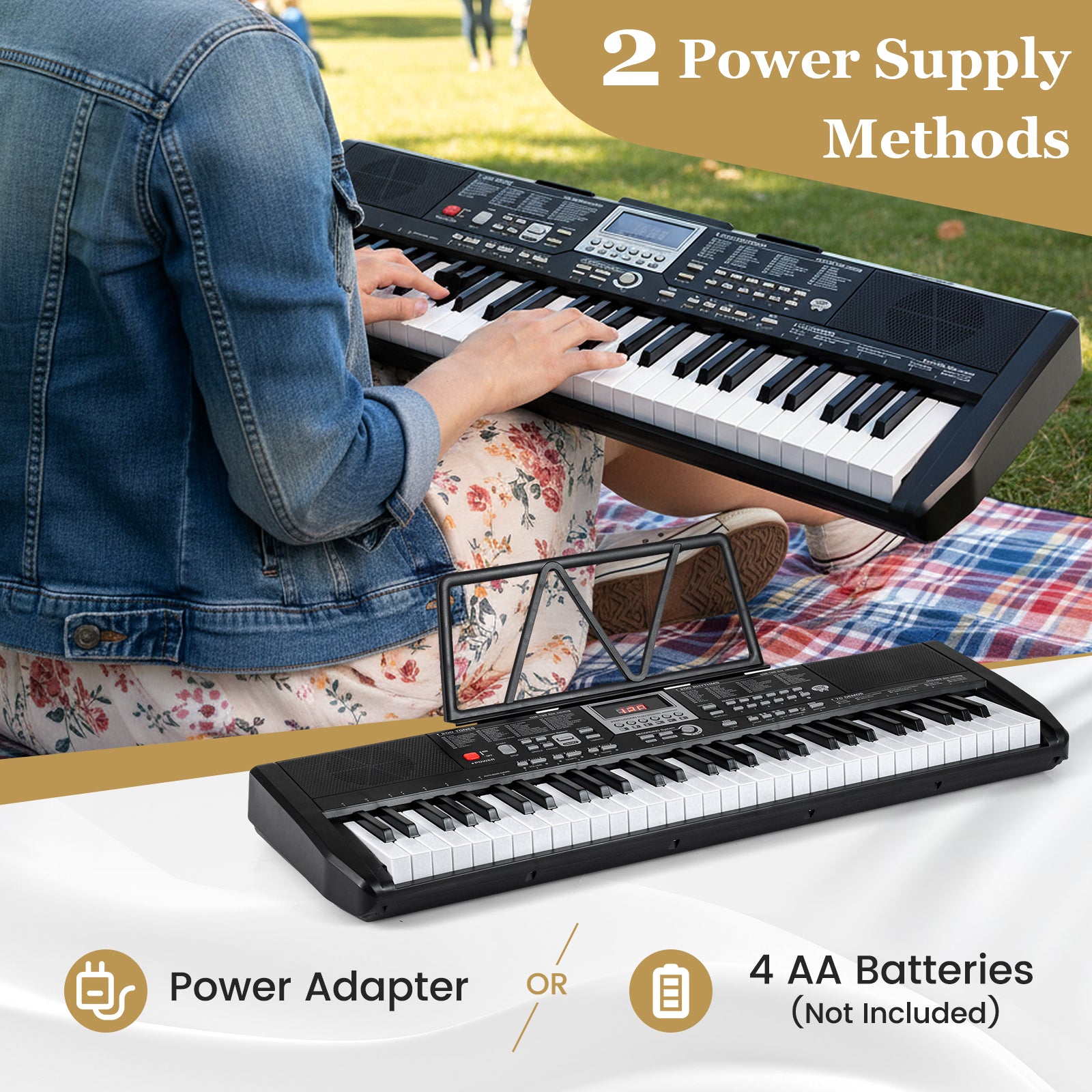 61 Keys Beginners Piano Keyboard Electric Keyboard Kit with Adjustable Stand and Stool, Black Pianos & Keyboards at Gallery Canada