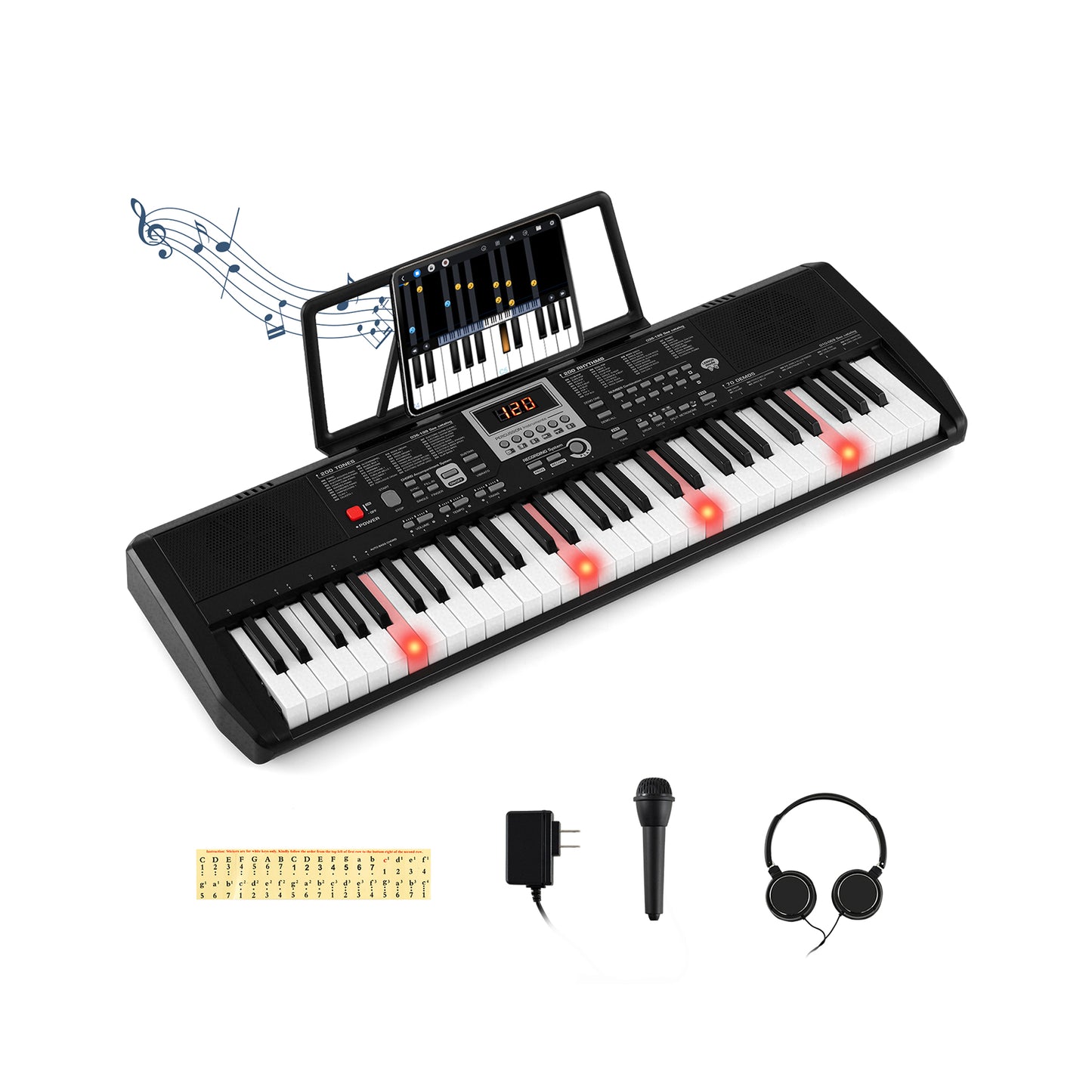 61 Keys Portable Keyboard for Beginners Electric Piano Keyboard Kit with 200 Rhythms and 200 Tones, Black Pianos & Keyboards Black at Gallery Canada