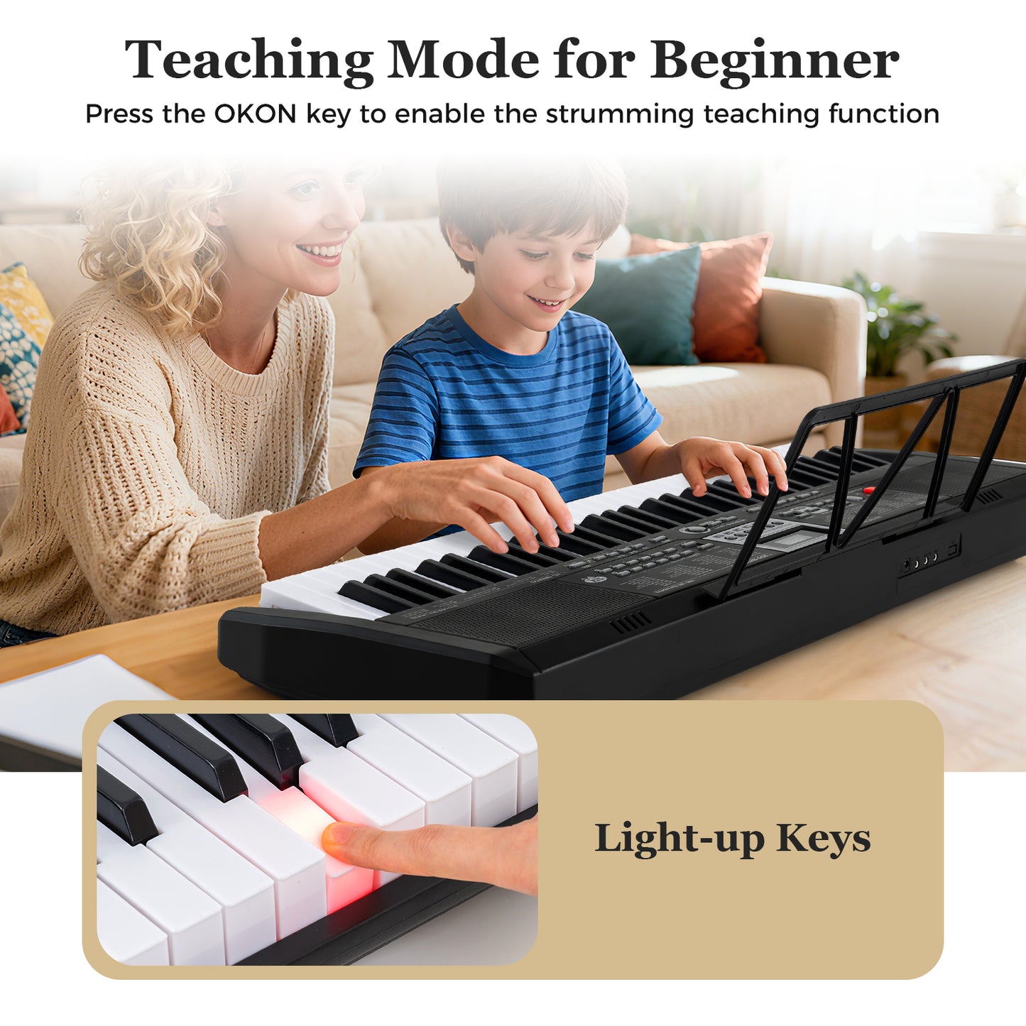 61 Keys Portable Keyboard for Beginners Electric Piano Keyboard Kit with 200 Rhythms and 200 Tones, Black