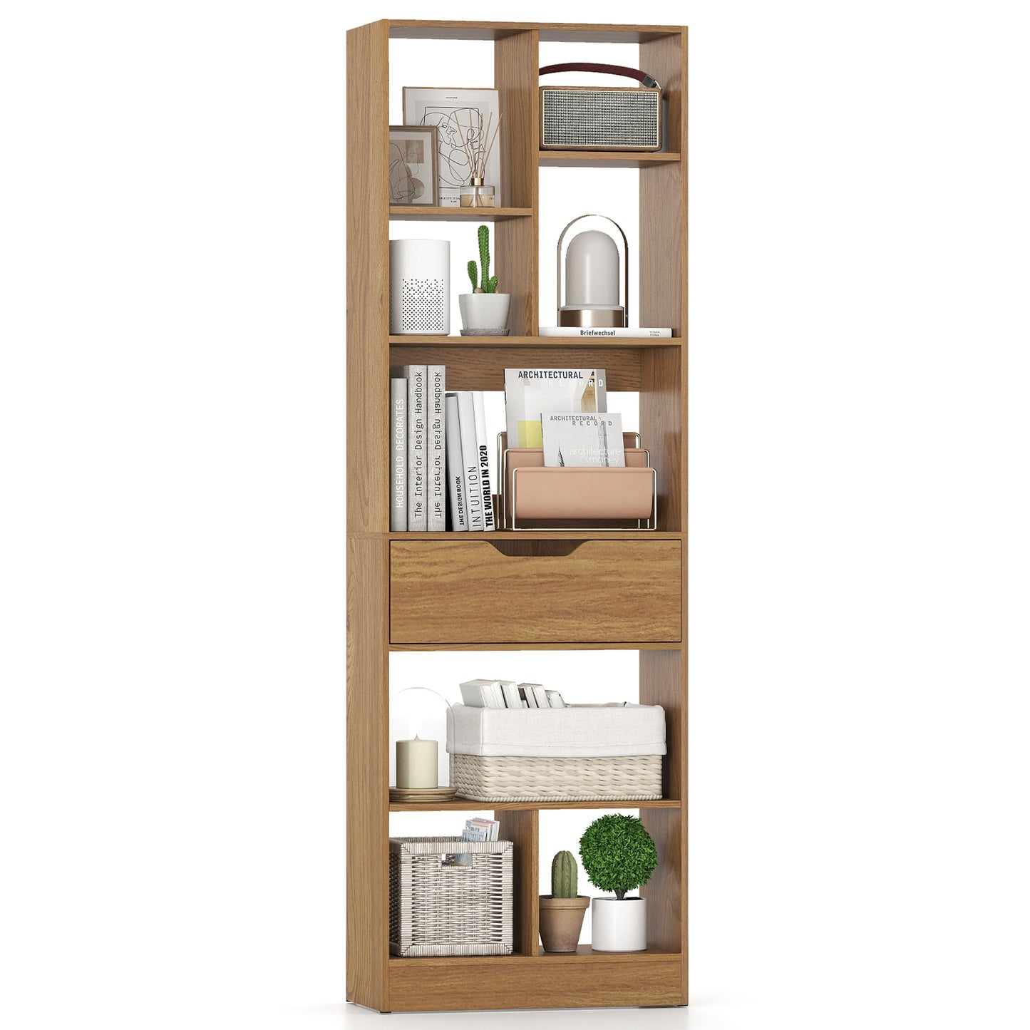 61inch Tall Freestanding Bookcase with Drawer 8-Cube Storage Organizer, Natural Bookcases at Gallery Canada