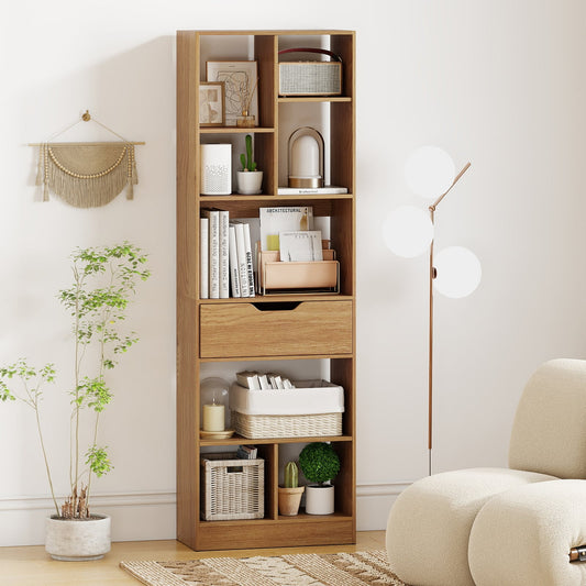 61inch Tall Freestanding Bookcase with Drawer 8-Cube Storage Organizer, Natural Bookcases Natural at Gallery Canada