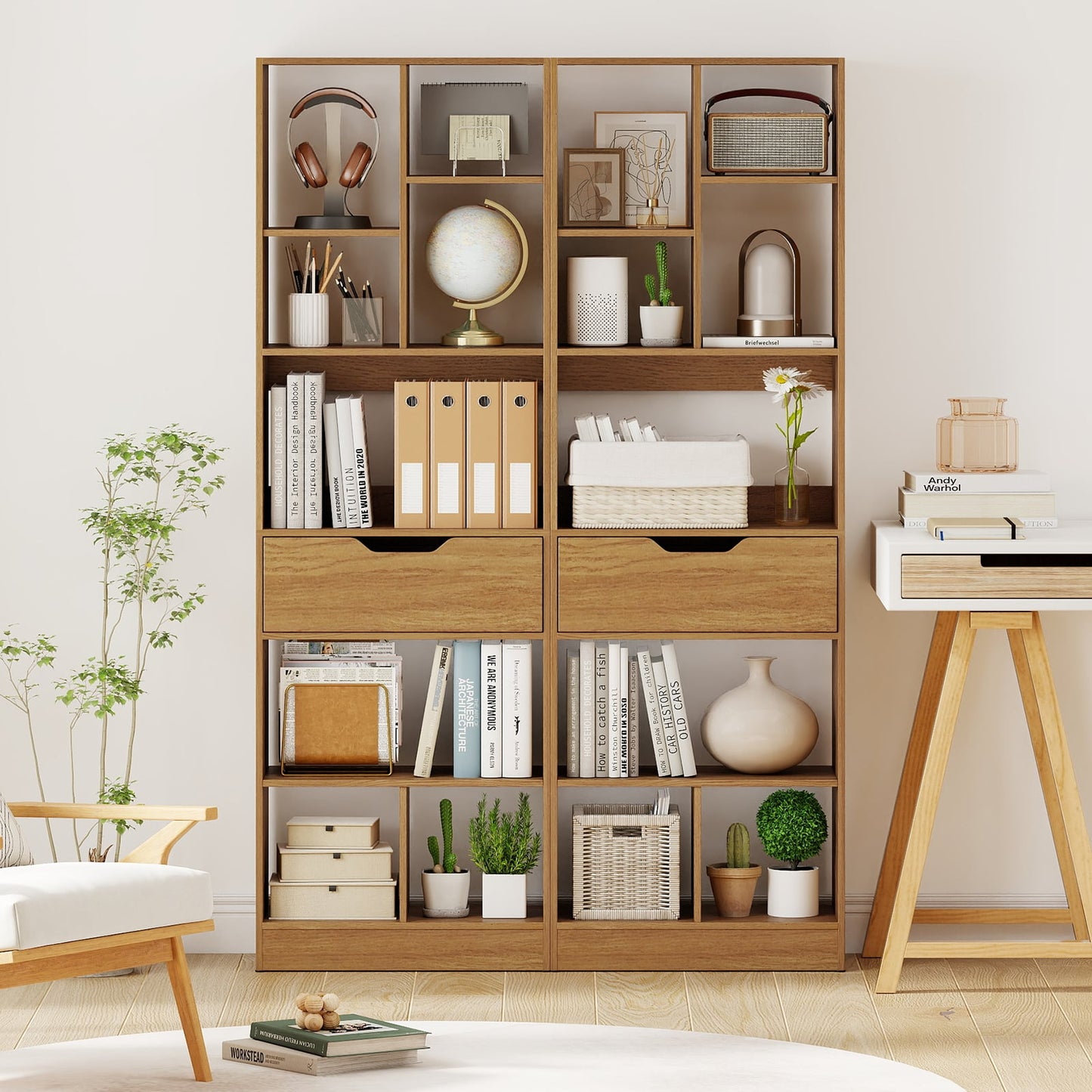 61inch Tall Freestanding Bookcase with Drawer 8-Cube Storage Organizer, Natural Bookcases at Gallery Canada