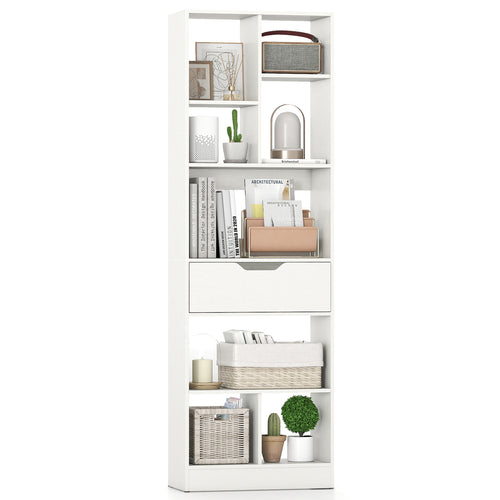 61inch Tall Freestanding Bookcase with Drawer 8-Cube Storage Organizer, White