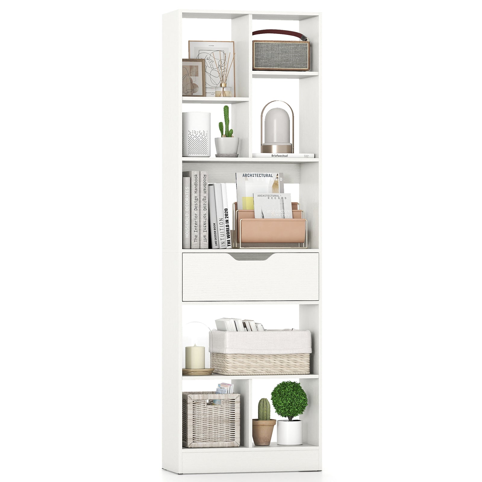 61inch Tall Freestanding Bookcase with Drawer 8-Cube Storage Organizer, White Bookcases at Gallery Canada