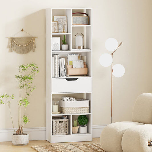 61inch Tall Freestanding Bookcase with Drawer 8-Cube Storage Organizer, White Bookcases White at Gallery Canada