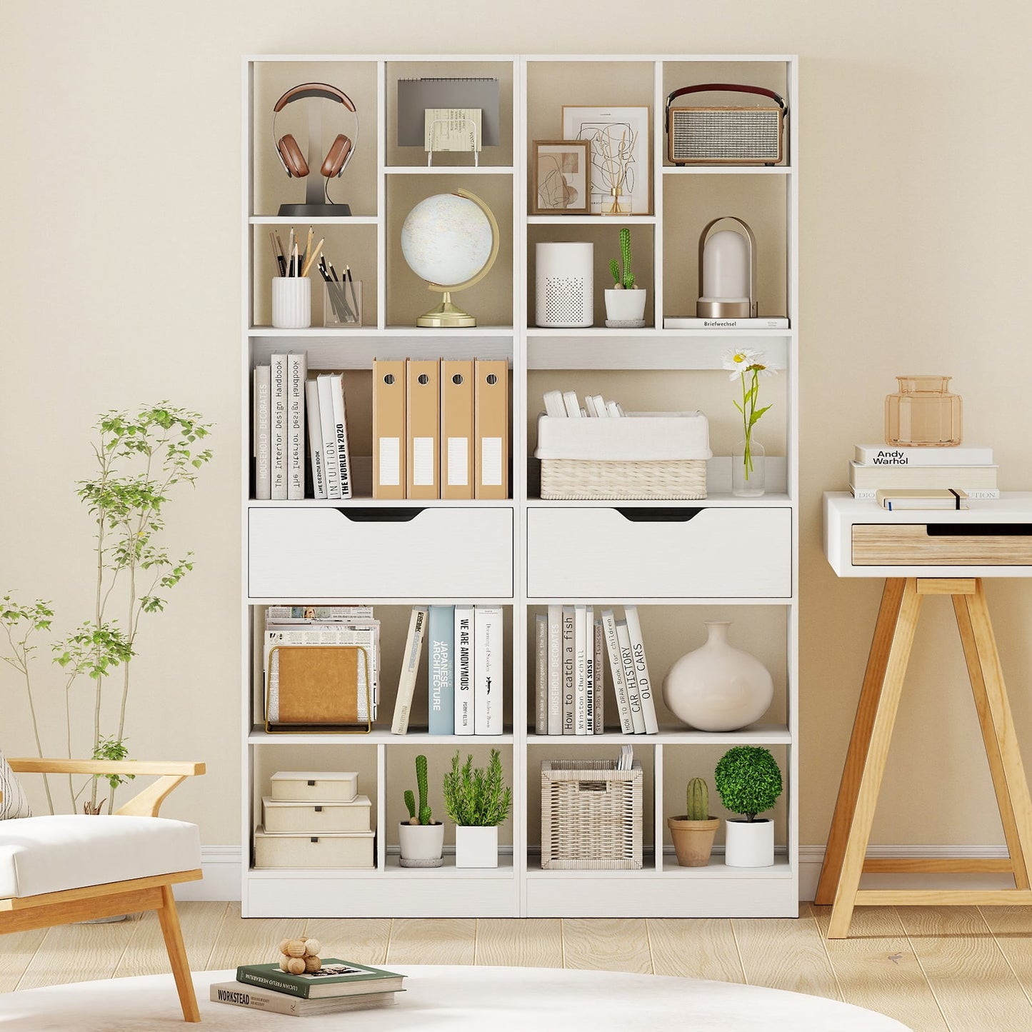 61inch Tall Freestanding Bookcase with Drawer 8-Cube Storage Organizer, White Bookcases at Gallery Canada