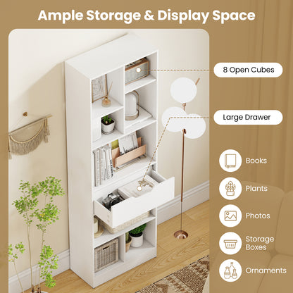61inch Tall Freestanding Bookcase with Drawer 8-Cube Storage Organizer, White Bookcases at Gallery Canada