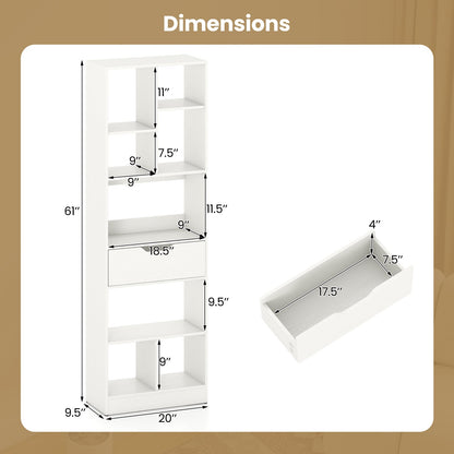 61inch Tall Freestanding Bookcase with Drawer 8-Cube Storage Organizer, White Bookcases at Gallery Canada
