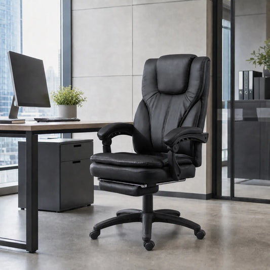 High Back Office Chair, 6-Point Vibration Massage, Reclining, 360° Swivel, Height Adjustable, Retractable Footrest Massage Chairs Black at Gallery Canada