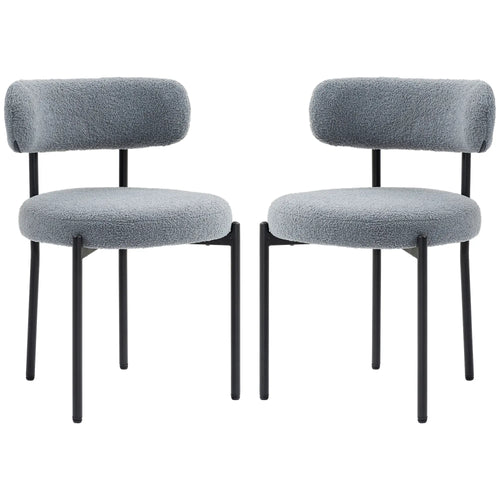 2 Kitchen Chairs, Modern Dining, Berber Fleece Upholstery, Steel Legs, Grey