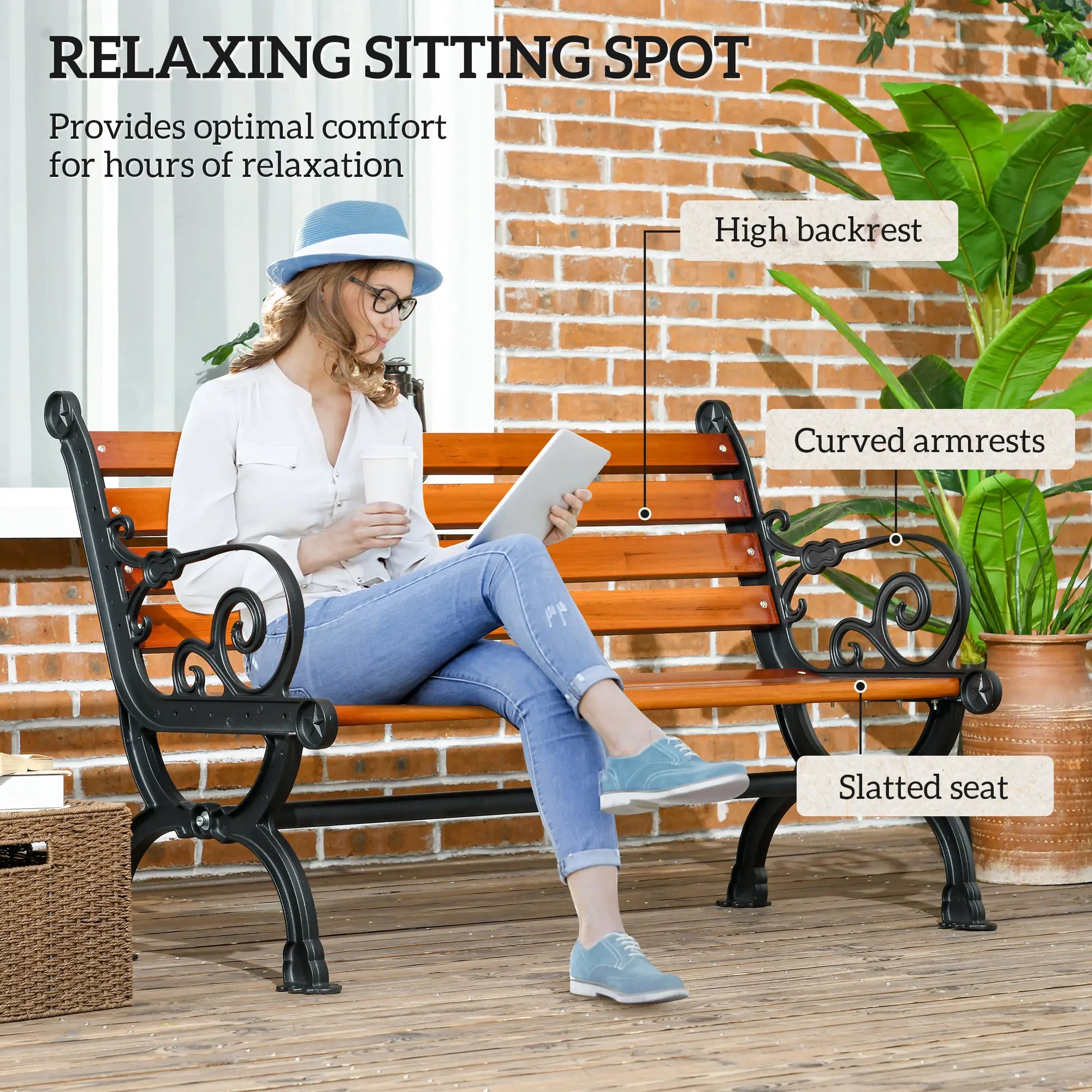 47 Inch Outdoor Garden Bench, Patio Loveseat, 528 lbs. Capacity, Teak Color Outdoor Benches at Gallery Canada