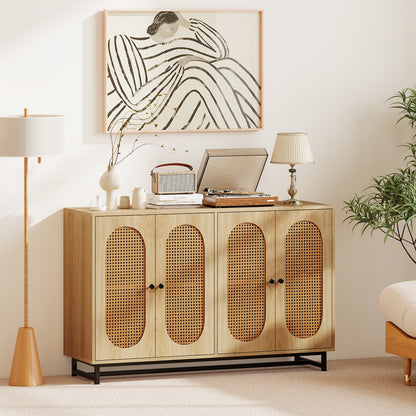 50 Inch Buffet Sideboard Cabinet with 4 Rattan Doors and Adjustable Shelves, Natural Sideboards Cabinets & Buffets at Gallery Canada