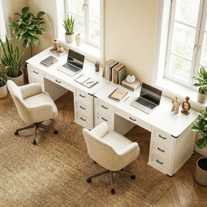 55" Computer Desk With 7 Drawers, Farmhouse Executive Desk, White Wood Grain Computer Desks at Gallery Canada