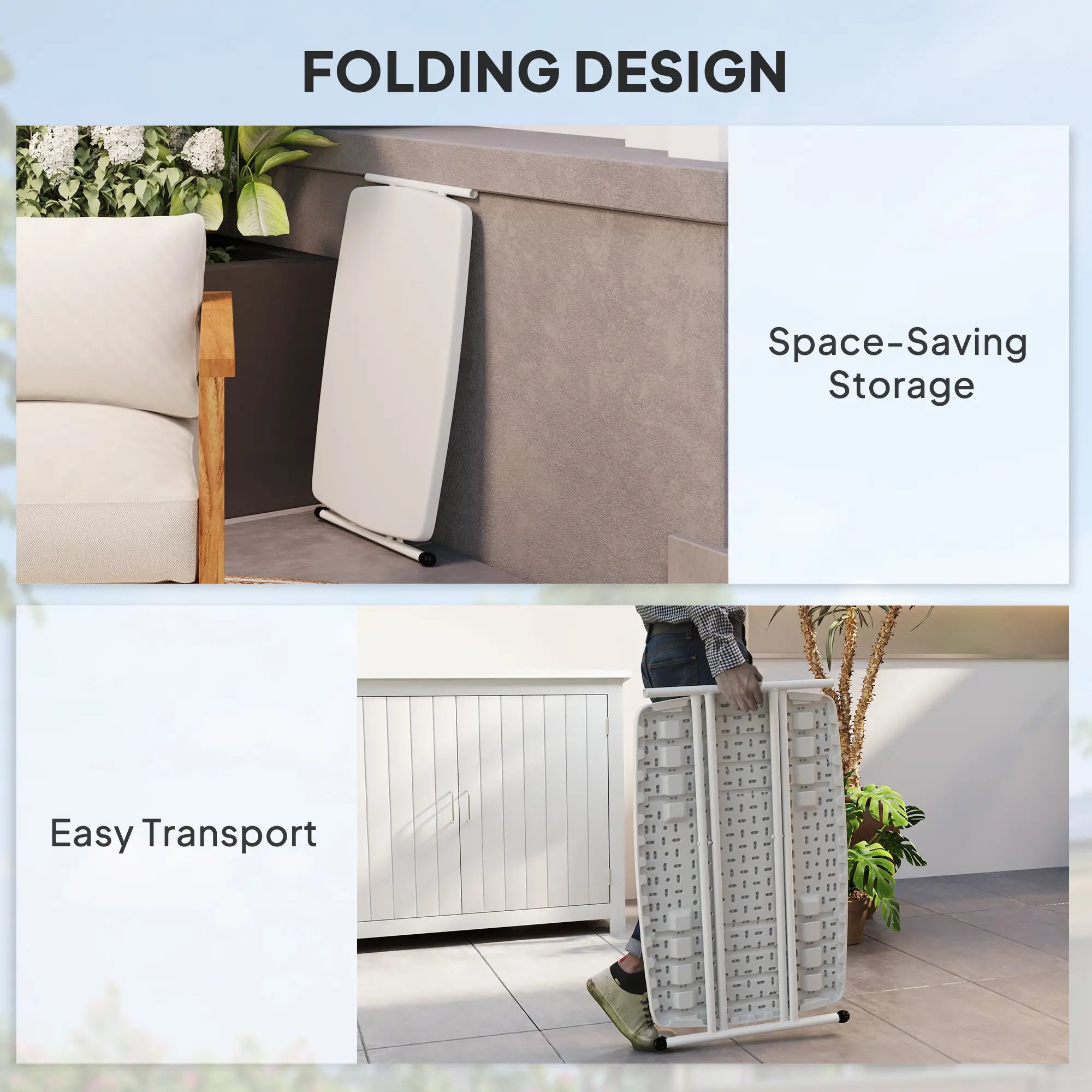 Portable Patio Side Table, Adjustable Height, HDPE Top, Metal Frame, White Patio Side Tables at Gallery Canada