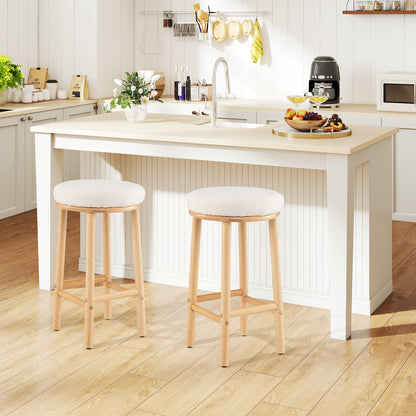 27" Bar Stools Set of 2 Upholstered Barstools with Boucle Fabric Seats, White Bar Stools at Gallery Canada