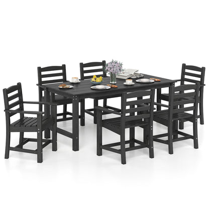7 Pieces Outdoor Dining Table Set for 6 People 67” HDPE Patio Rectangle Table and 6 Armchairs, Black Patio Dining Sets at Gallery Canada