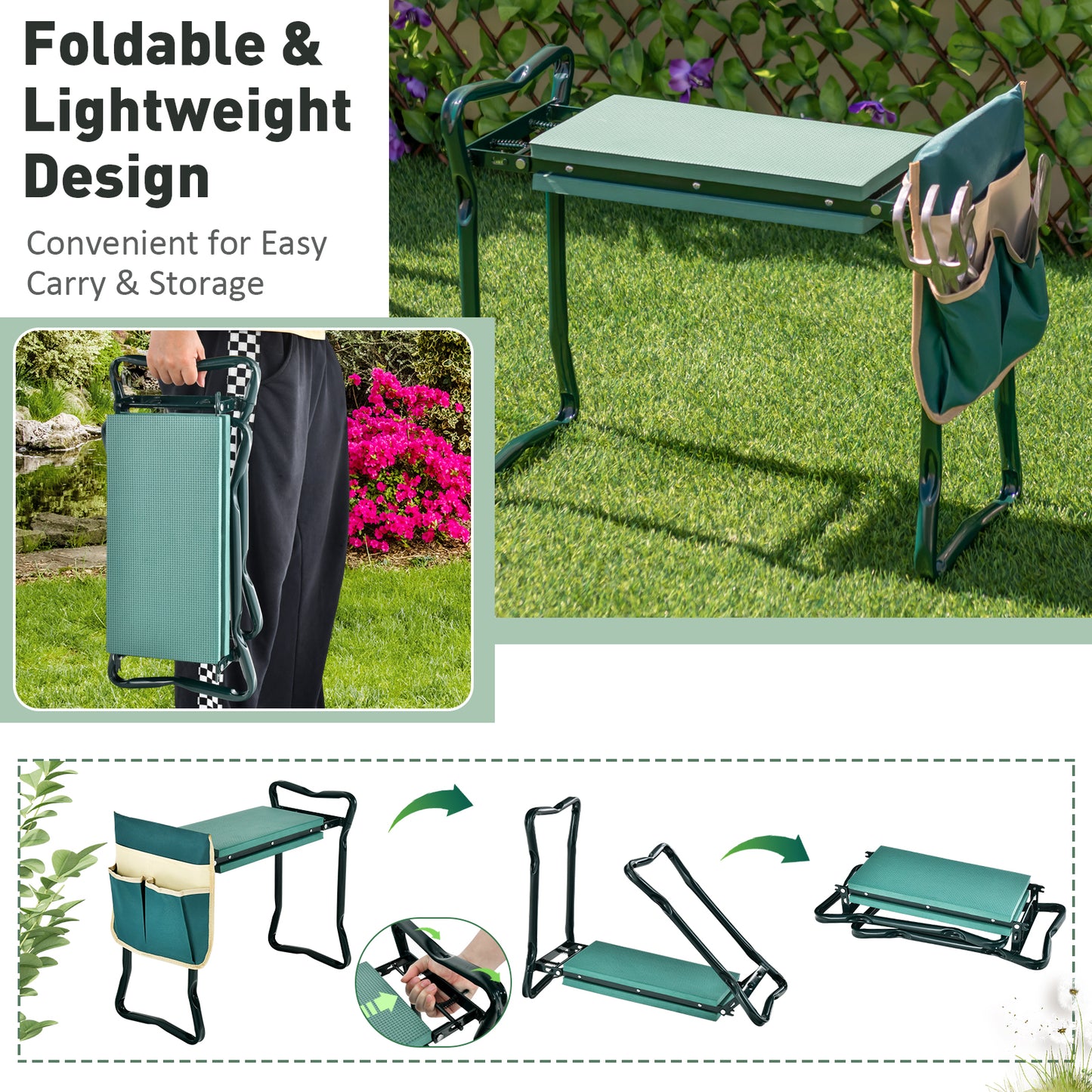 Folding Sturdy Garden Kneeler Pad and Cushion Seat, Green Garden Tools at Gallery Canada