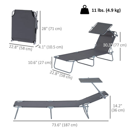 Outdoor Lounge Chair, Adjustable Folding Chaise, Tanning Chair with Shade, Grey Lounger Chairs at Gallery Canada