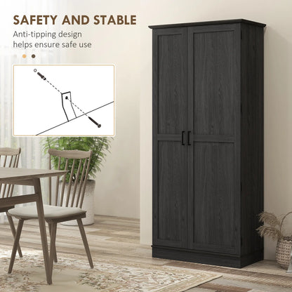 70" Tall Kitchen Pantry Cabinet, Adjustable Shelves, Black Wood Grain, Black Kitchen Pantry Cabinets at Gallery Canada