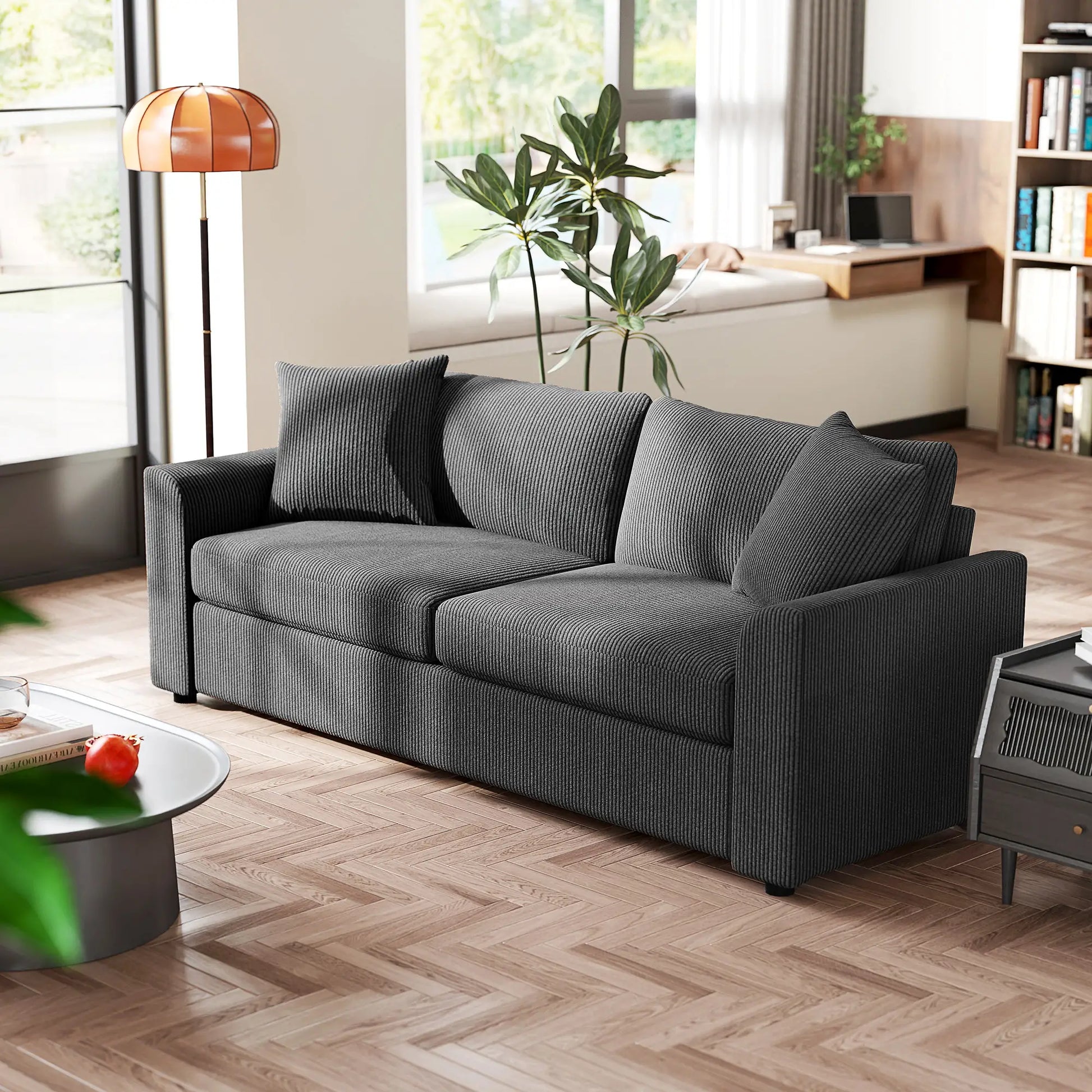 83.5" 3 Seater Sofa, Modern Upholstered Couch, Dark Grey 3-Seater Sofas at Gallery Canada