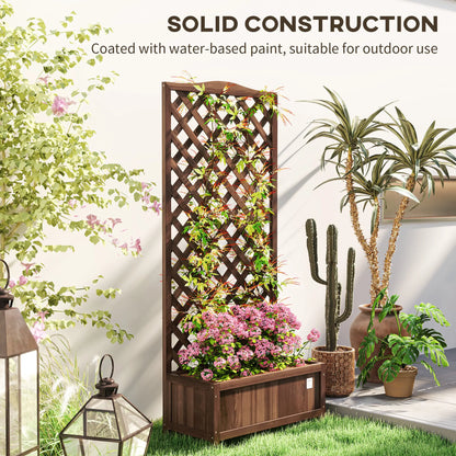 Wood Planter With Trellis, Raised Garden Bed, 30" x 14" x 67", Dark Brown Wooden Planter Boxes at Gallery Canada