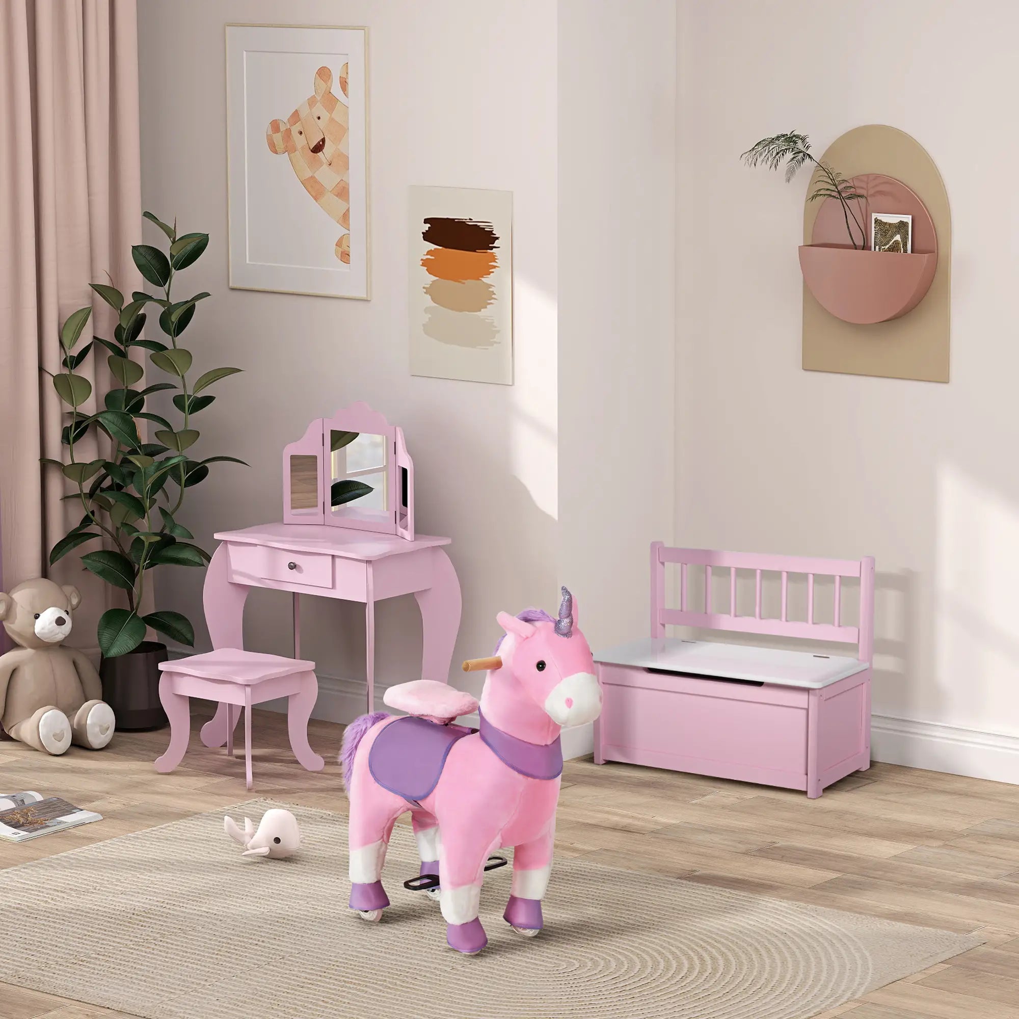 2-in-1 Wooden Kids Toy Box, Storage Bench Seat, Pink Baby & Kids Storage at Gallery Canada