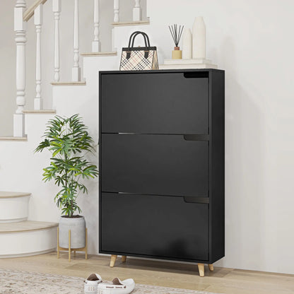 Slim Shoe Storage Cabinet, 3 Flip Drawers, Adjustable Shelves, 18-24 Pairs, Black Shoe Storage Cabinets & Racks at Gallery Canada