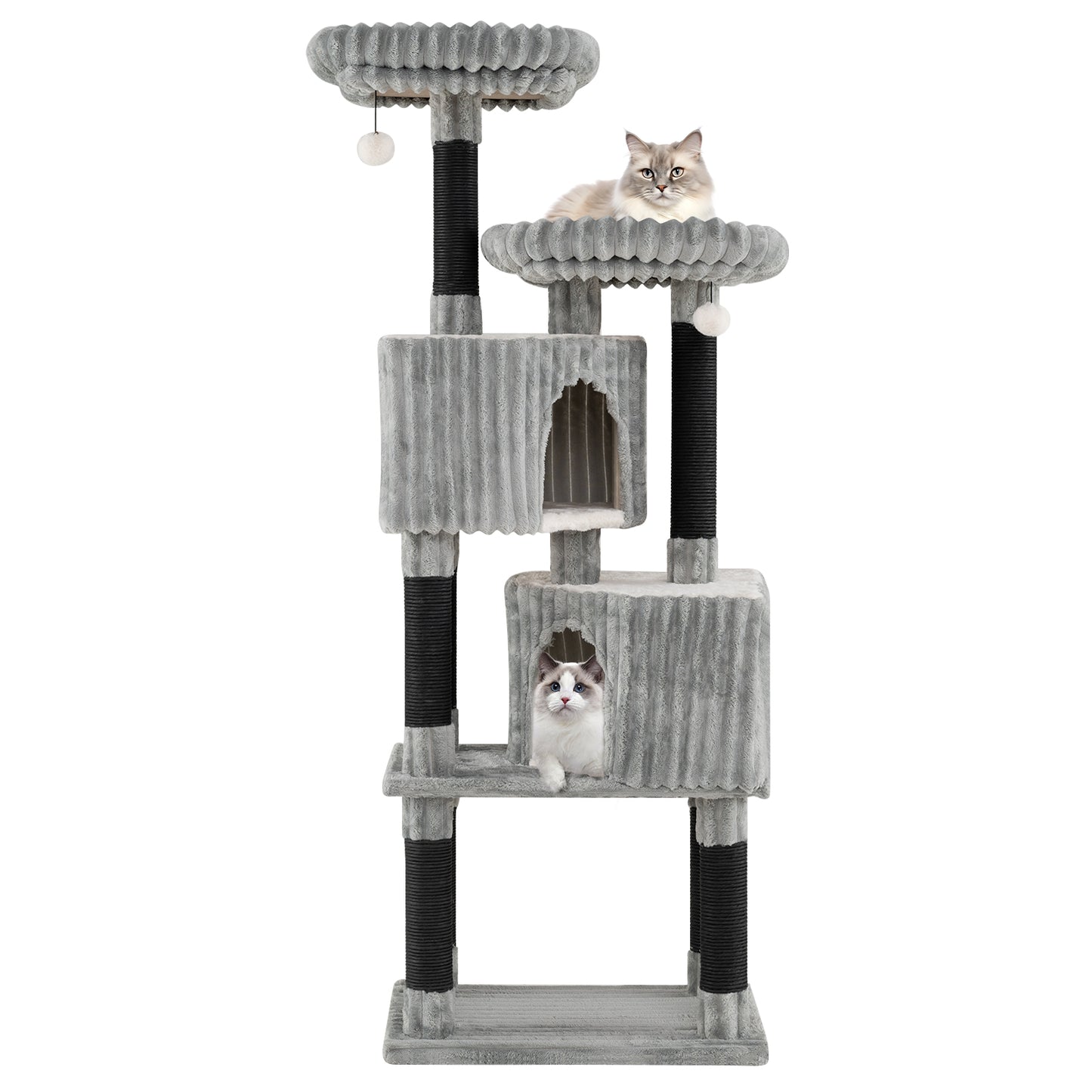 62 Inch Tall Cat Tower with Scratching Posts and Soft Flannel Covering-LG, Light Gray