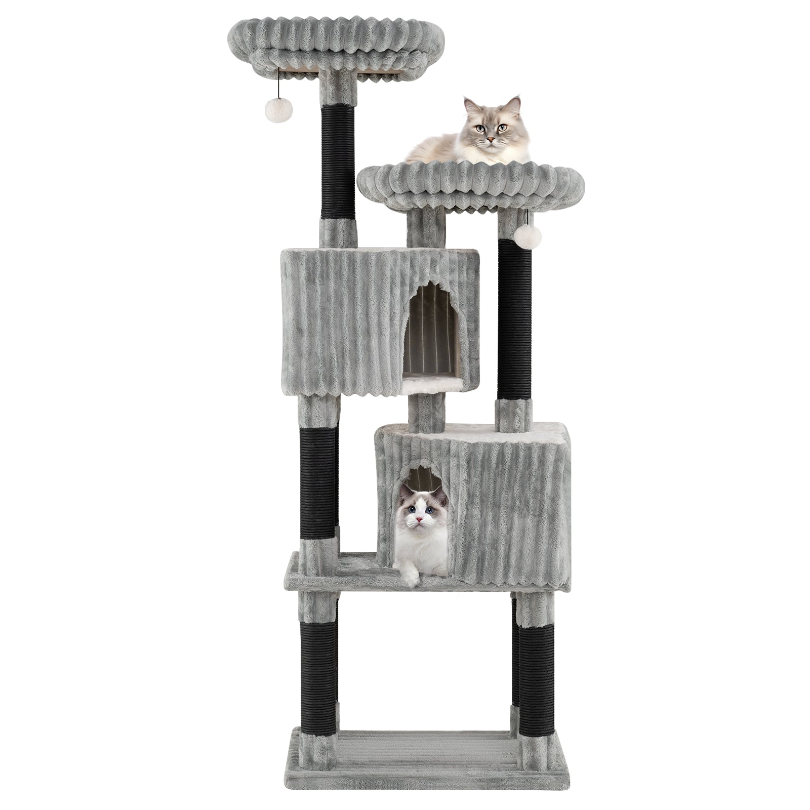 62 Inch Tall Cat Tower with Scratching Posts and Soft Flannel Covering-LG, Light Gray Cat Trees Condos & Scratchers Light Gray at Gallery Canada