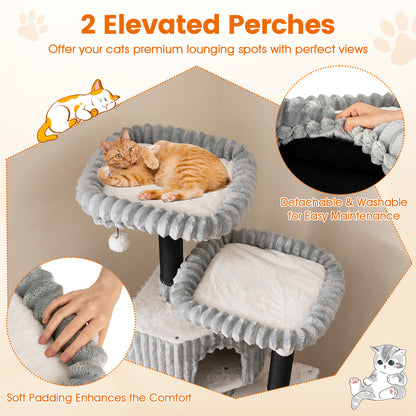 62 Inch Tall Cat Tower with Scratching Posts and Soft Flannel Covering-LG, Light Gray