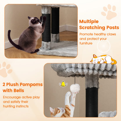 62 Inch Tall Cat Tower with Scratching Posts and Soft Flannel Covering-LG, Light Gray