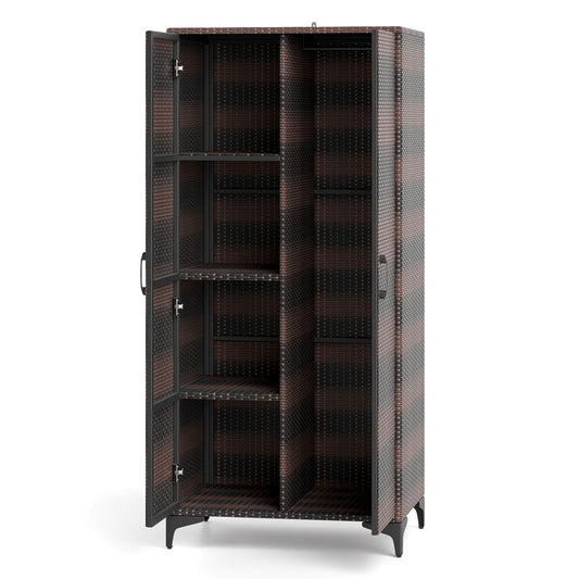 62 Inch Wicker Wardrobe, 2 Doors, Hanging Rod, Brown Armoires & Wardrobes Brown at Gallery Canada