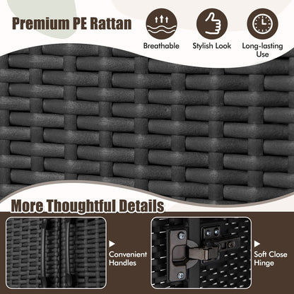 62 Inch Wicker Wardrobe, 2 Doors, PE Rattan, Hanging Rod, Black