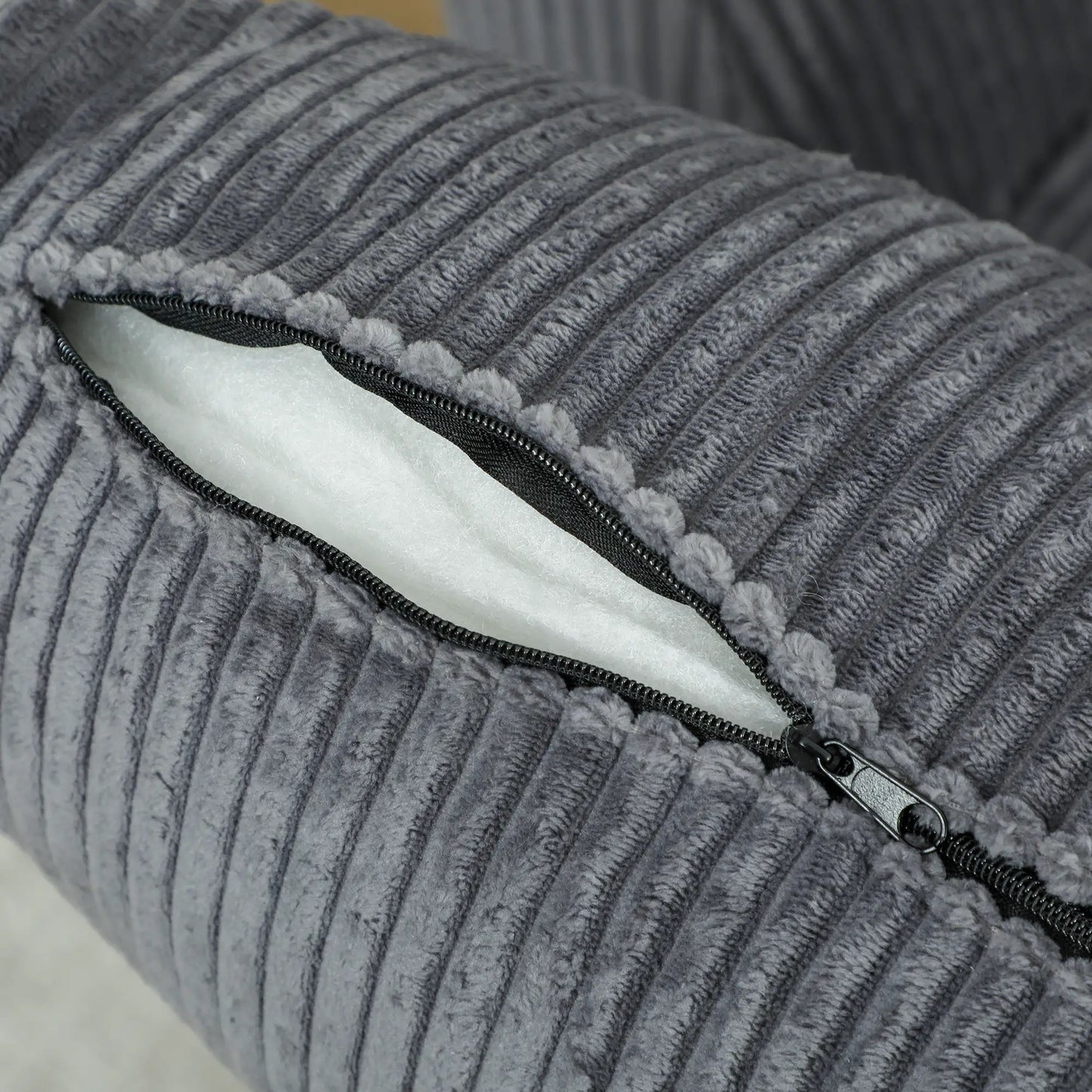 3 Seater Sofa, 74" Corduroy Couch, Solid Wood Legs, Dark Grey 3-Seater Sofas at Gallery Canada