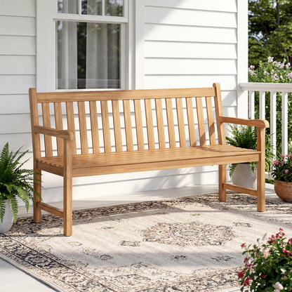 62 Inch Teak Outdoor Porch Bench, 3-Seat Solid Wood Garden Patio Bench Outdoor Benches at Gallery Canada