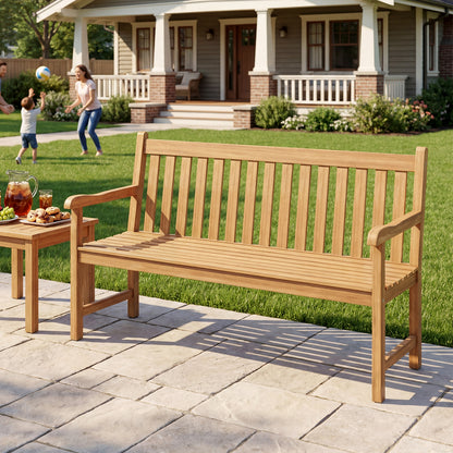 62 Inch Teak Outdoor Porch Bench, 3-Seat Solid Wood Garden Patio Bench Outdoor Benches at Gallery Canada