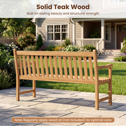 62 Inch Teak Outdoor Porch Bench, 3-Seat Solid Wood Garden Patio Bench Outdoor Benches at Gallery Canada