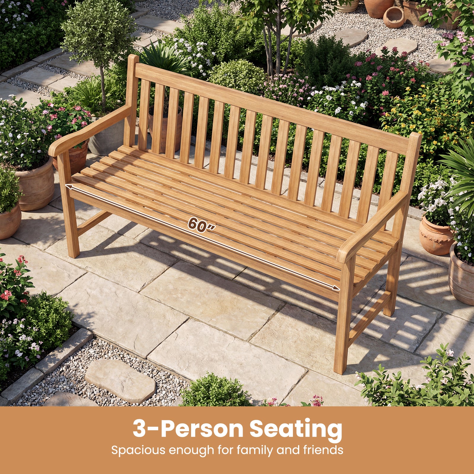 62 Inch Teak Outdoor Porch Bench, 3-Seat Solid Wood Garden Patio Bench Outdoor Benches at Gallery Canada