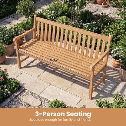 62 Inch Teak Outdoor Porch Bench, 3-Seat Solid Wood Garden Patio Bench Outdoor Benches at Gallery Canada