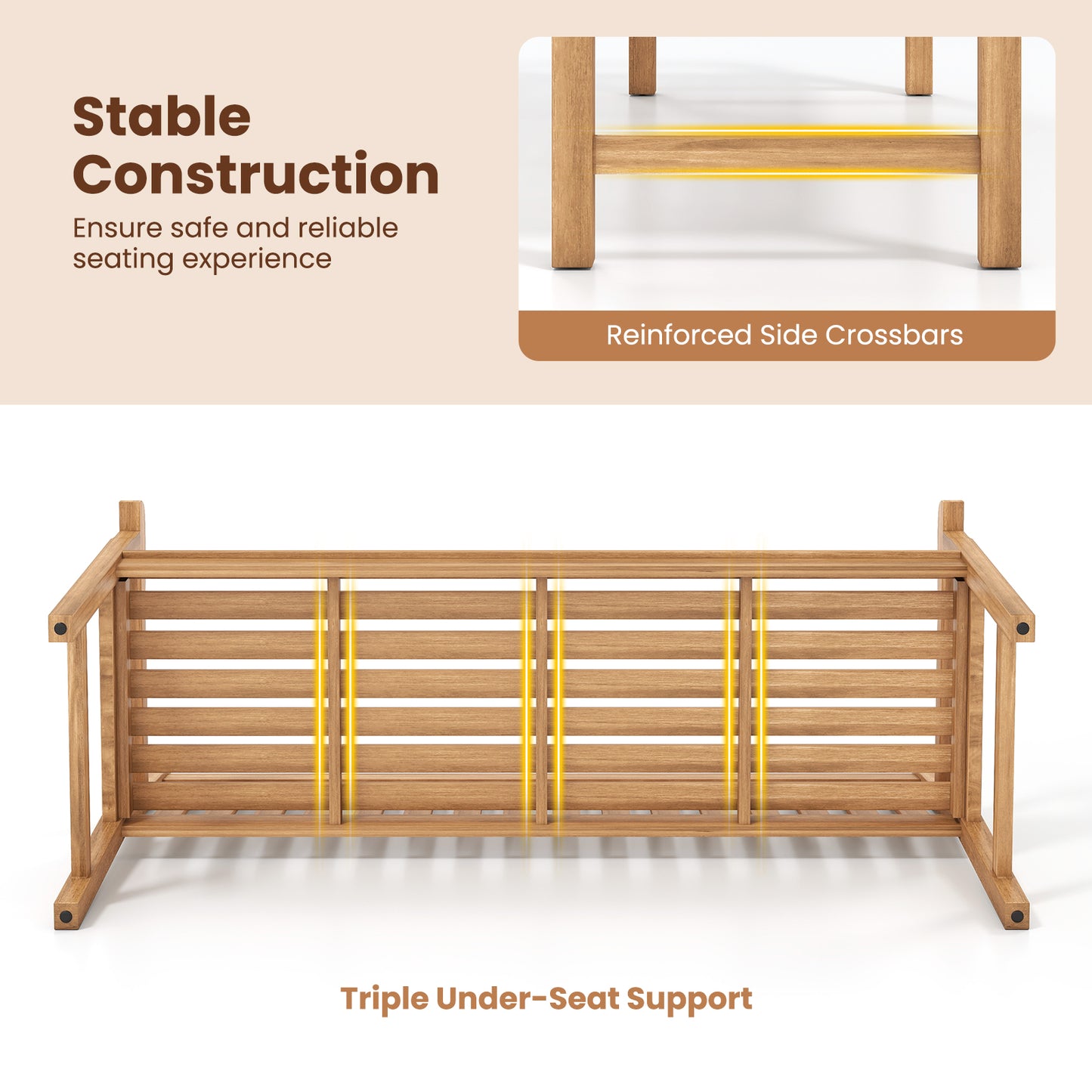 62 Inch Teak Outdoor Porch Bench, 3-Seat Solid Wood Garden Patio Bench Outdoor Benches at Gallery Canada