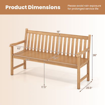 62 Inch Teak Outdoor Porch Bench, 3-Seat Solid Wood Garden Patio Bench Outdoor Benches at Gallery Canada