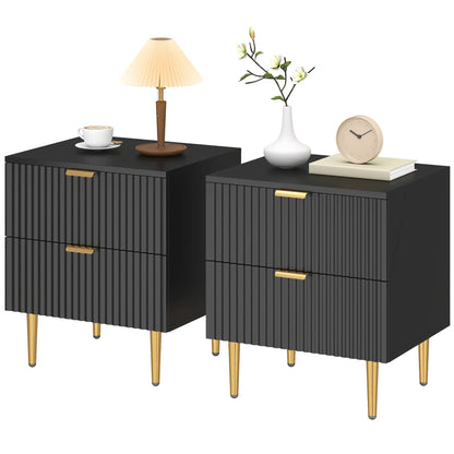 Modern Nightstand Set of 2, 2 Drawers, Metal Legs, Black Bedside Tables Black at Gallery Canada