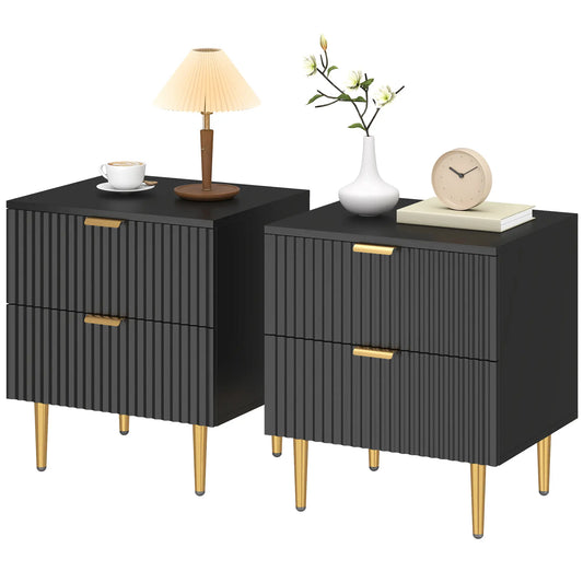 Modern Nightstand Set of 2, 2 Drawers, Metal Legs, Black Bedside Tables Black at Gallery Canada