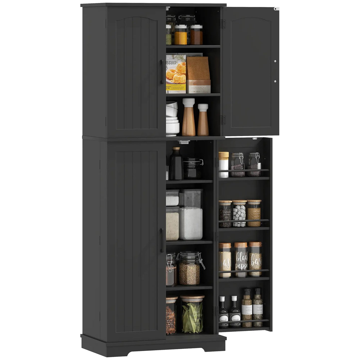 Tall Pantry Cabinet, 64 Inch, Adjustable Shelves, Spice Racks, Black Kitchen Pantry Cabinets Black at Gallery Canada